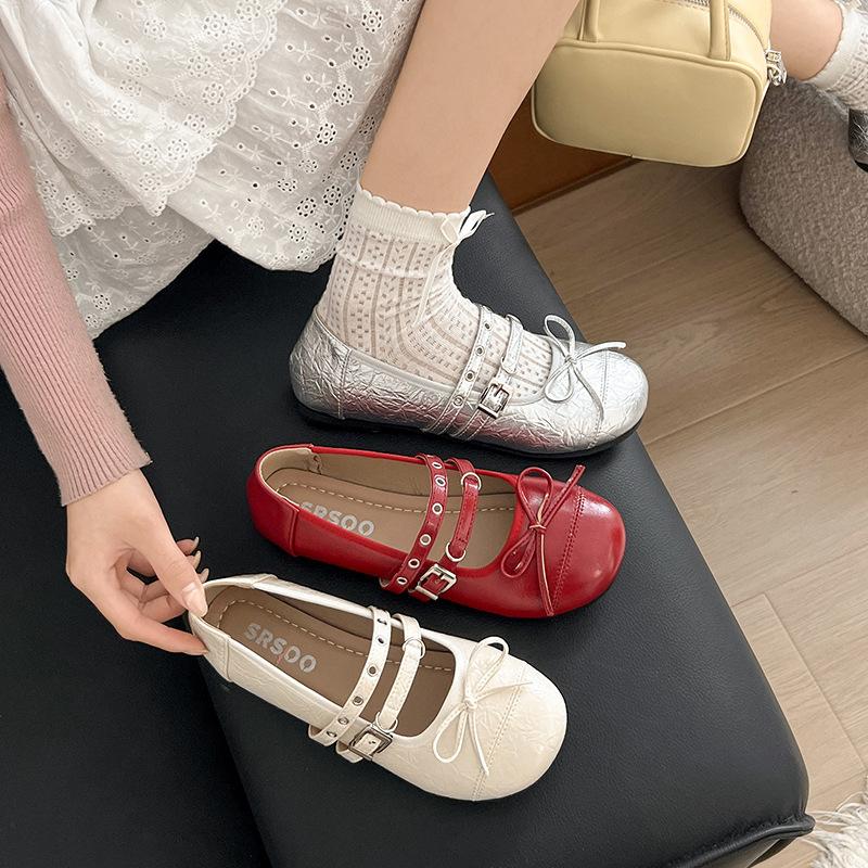 Flat black shoes single shoes women's shoes 2025 new spring and autumn bow Mary Jane shoes