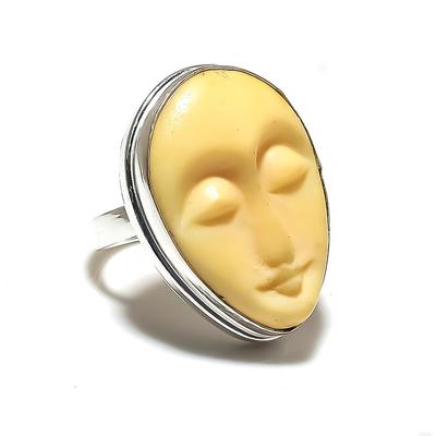 Natürlicher gelber Türkis-Edelstein, 925er Sterling-Silber-Ring, Größe 7,5, Z0P51