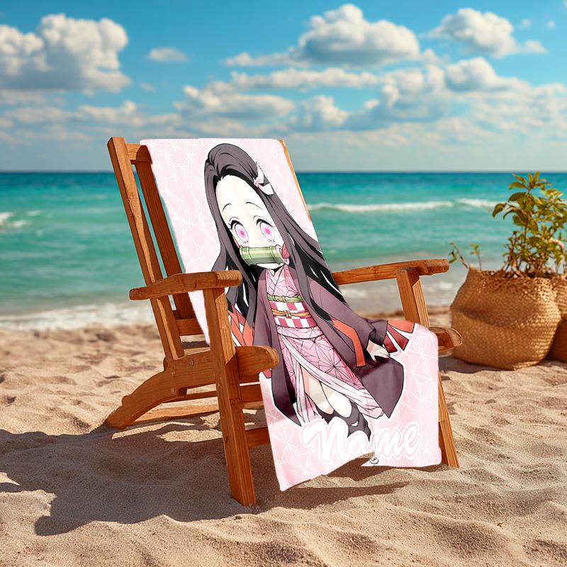 Personalized customized proof beach towel with Demon Slayer character theme pattern - soft, absorbent, quick-drying, perfect swimming, camping&bathin