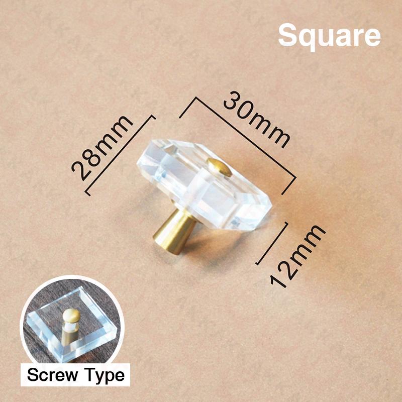 KAK 30mm Crystal Cabinet Knobs and Handle Brass Copper Kitchen Handle Square Cupboard Door Pulls Furniture Knobs Door Hardware
