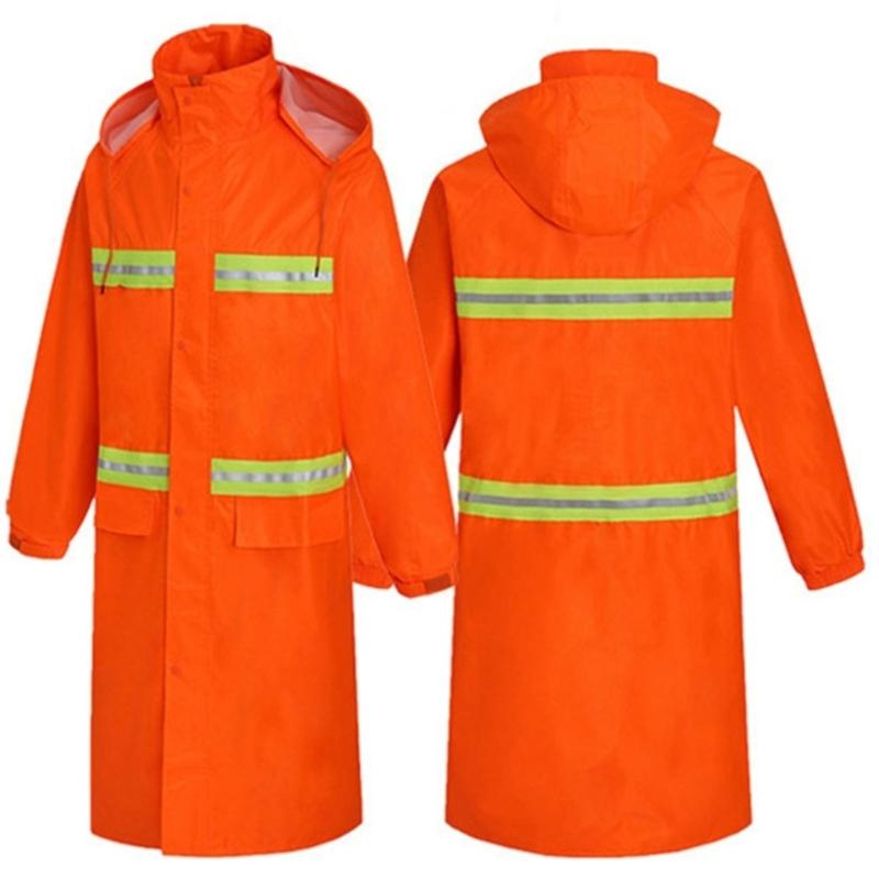 Rain Jacket High Visibility Workwears Safety Concealed Hood Fluorescent Flashing Hooded Long Length Waterproof Work Coat