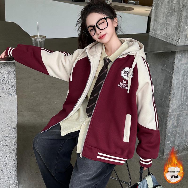 Girls' Winter Casual Coat 2025: Trendy Zip-Up with Round Logo, Thickened for Warmth