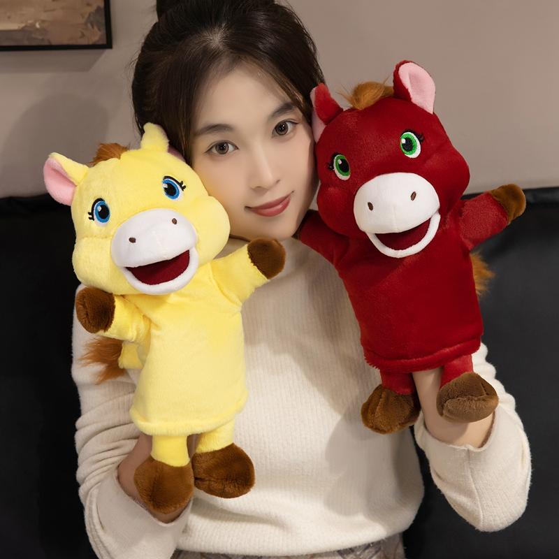 30CM Horse Hand Puppet Plush Toys Cartoon Animal Hand Puppet Parent-child Game Doll Talking Story Toy