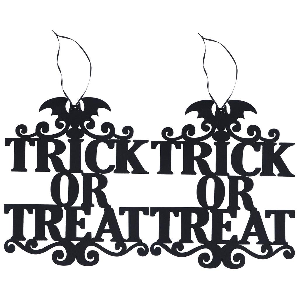 2Set Non Woven Fabric Halloween Hanging Sign Trick Or Treat Hanger for Front Door Party