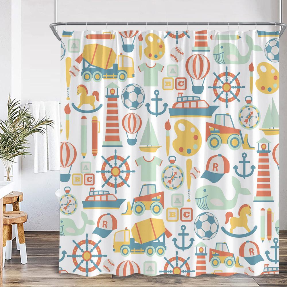 Cartoon Kids Bath Curtains Birds Rainbow Unicorns Cute Cats Fish Funny Animals Bathroom Decortaion Shower Curtain With Hooks