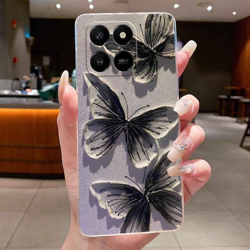 For Honor 400 Smart 5G Case Honor X7d 4G 5G Cover Clear Luxury Fashion Butterfly Flower Soft TPU Silicone Transparent Phone Case