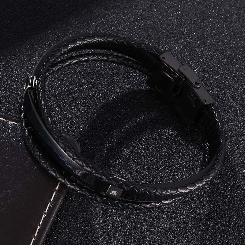 Multi Layer Leather Bracelets for Men Women Charm Stainless Steel Casual Personalized Bangle Gift
