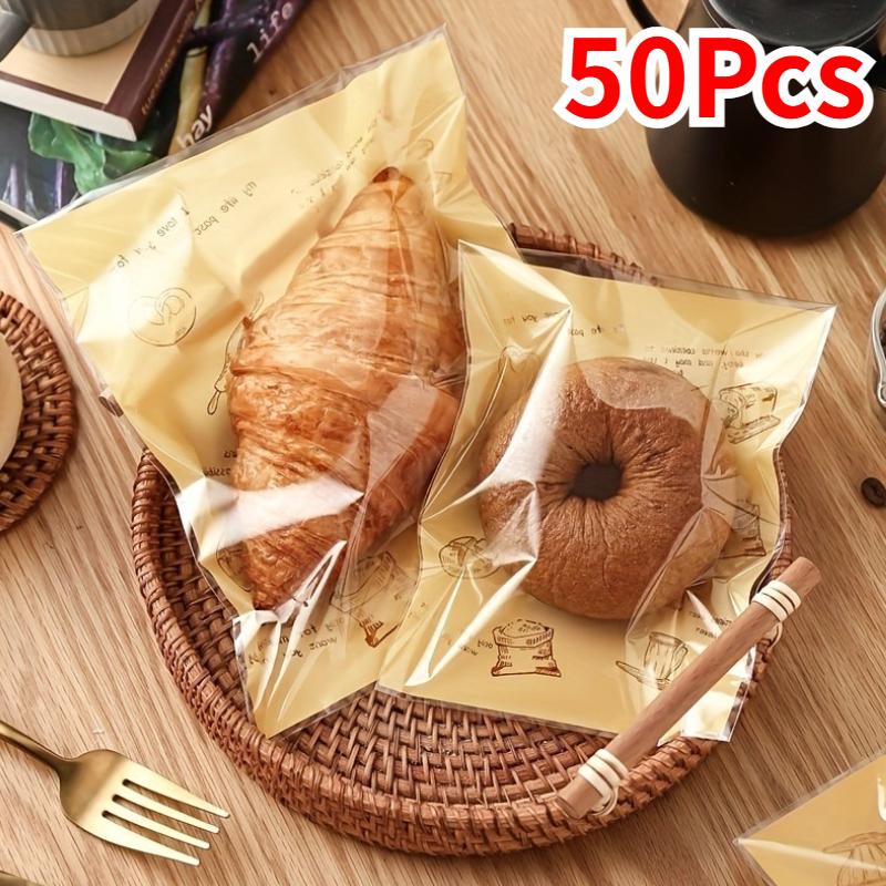 50 Stück Selbstklebende Versiegelungs-Brotbeutel Back-Lebensmittelverpackungsbeutel für Croissants, Kekse, Plätzchen, Sandwiches, Gebäck, Küche