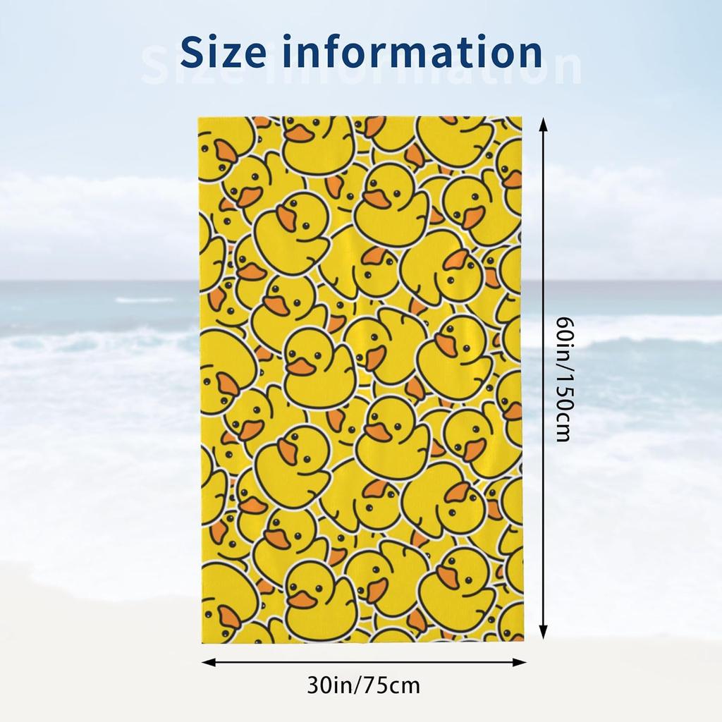 WIBUE Yellow Rubber Duck Microfiber Oversized Beach Towel, Lightweight Quick Dry Sandproof Towels 60”x30” for Swim Pool Yoga Gym Camping, Beach