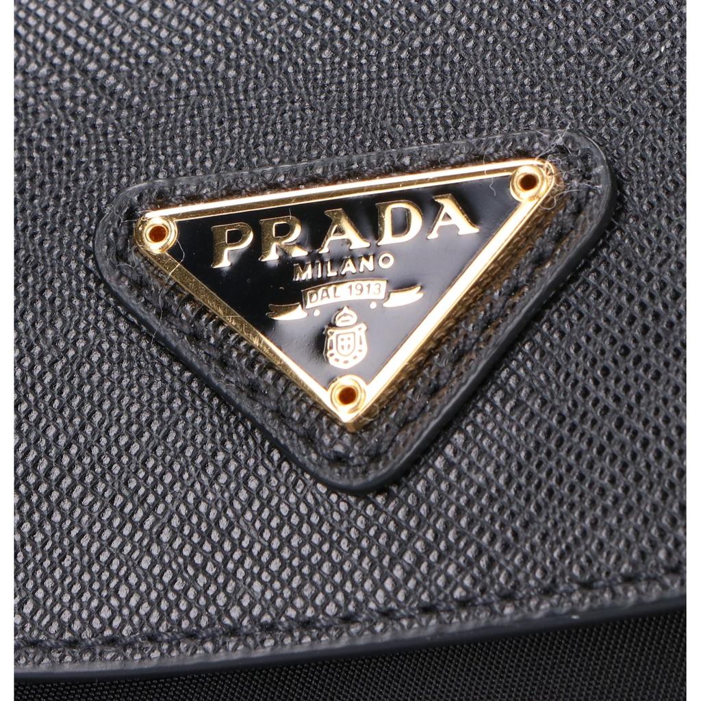 PRADA 1BH933 Triangle Logo Tessuto Nylon x Saffiano Shoulder bag Black/GDHardwareUsed