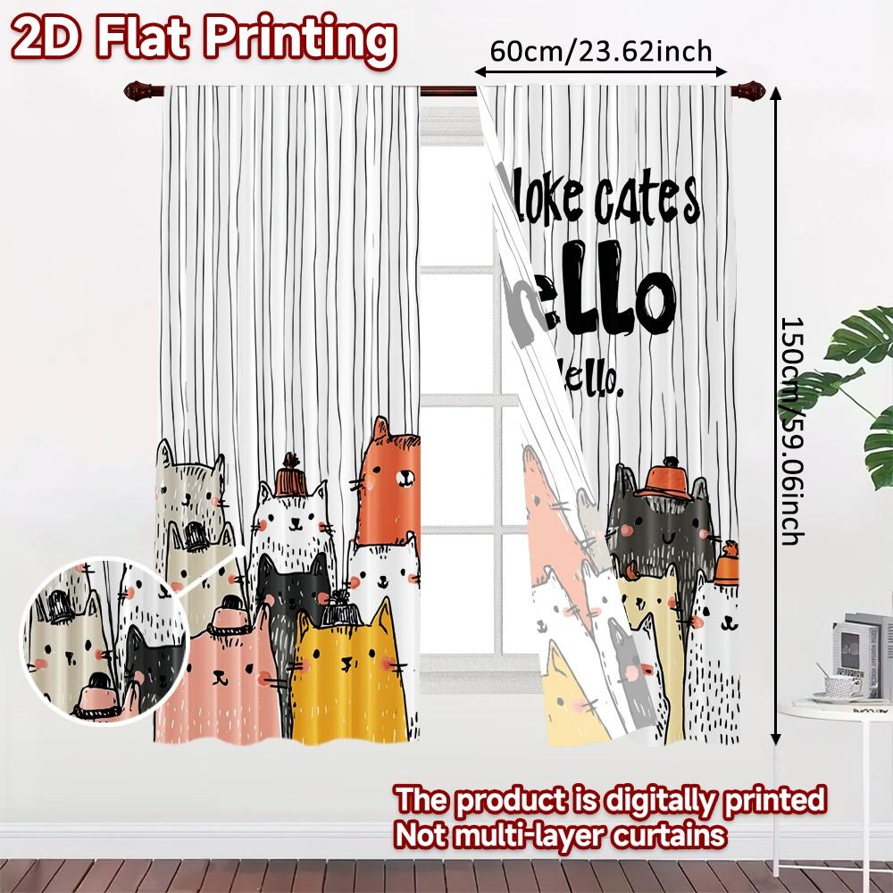 2 Stück, 2D-FLACHDRUCK Vorhänge (Ohne Stange) Niedliche Katzenparade Beliebte Vorhänge&Draperien Festivaldrucke Lichtfilternde Vorhänge