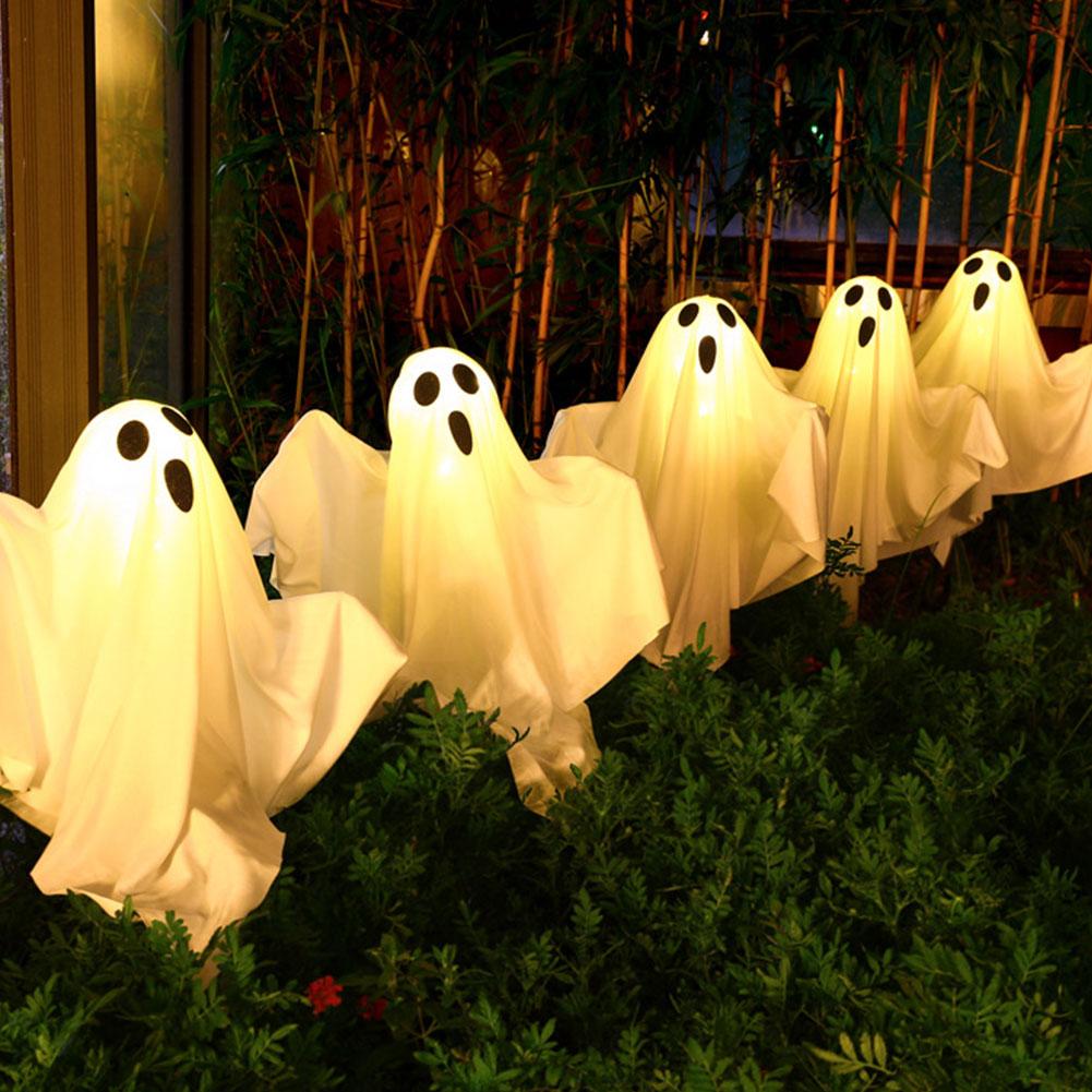 Halloween Ghost Decoration Lantern 8Modes White Cloth Ghost Stake Lights Solar Powered Spooky Cloth Ghosts Light for Patio Porch