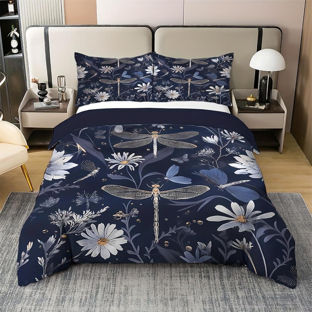 

2/3pcs dragonfly Floral Pattern Bedding Set (1 Duvet Cover + 1/2 Pillowcases, Without Core), Soft and Comfortable Bedding set Duvet Cover Set&EU Single(135x200cm)