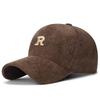Herbst/Winter Koreanischer Stil Cord-Baseballkappe mit 3D-Buchstabe 'R' - Einfarbig, Hartes Schild, Verstellbar, Modisch