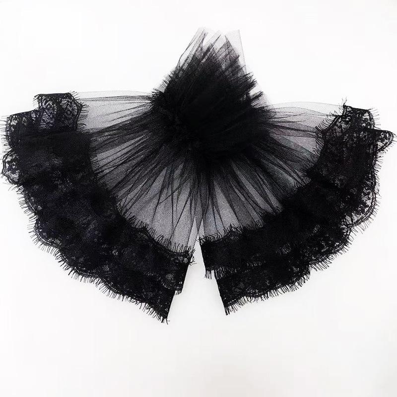 Lace Trumpet Sleeves Lolita Costume Gloves for Halloween Anime - Black Mesh