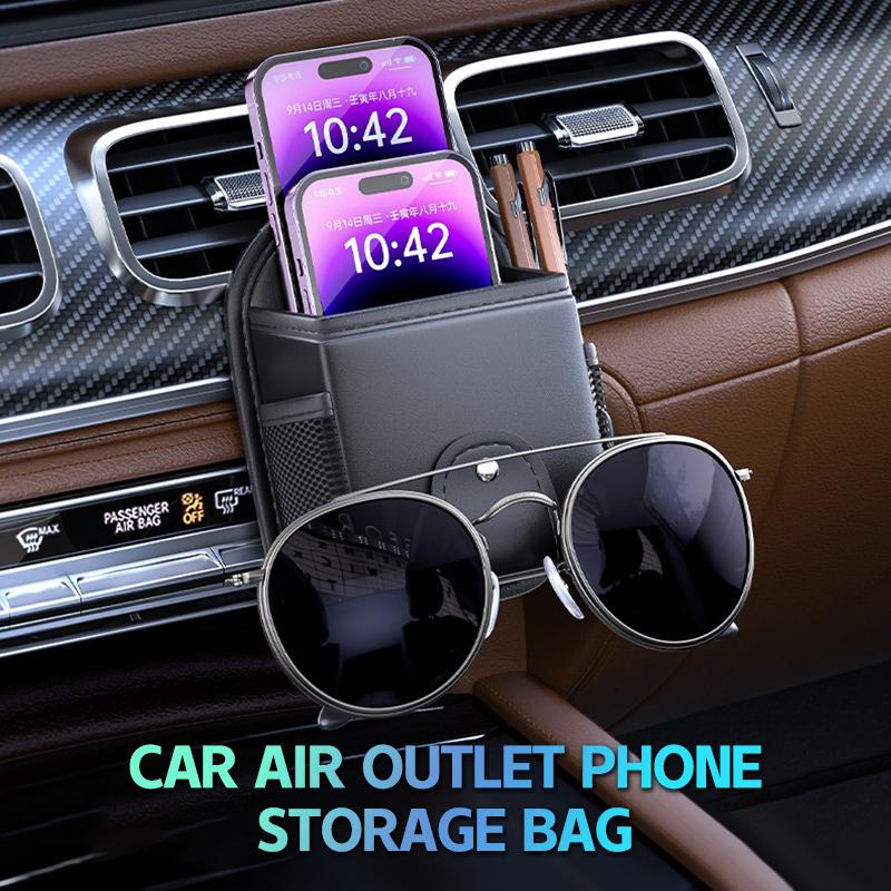 Pu Leather Car Phone Holder Mount Air Vent Hanging Storage Box Car Phone Bag Key Glasses Debris Organizer Support Accessories