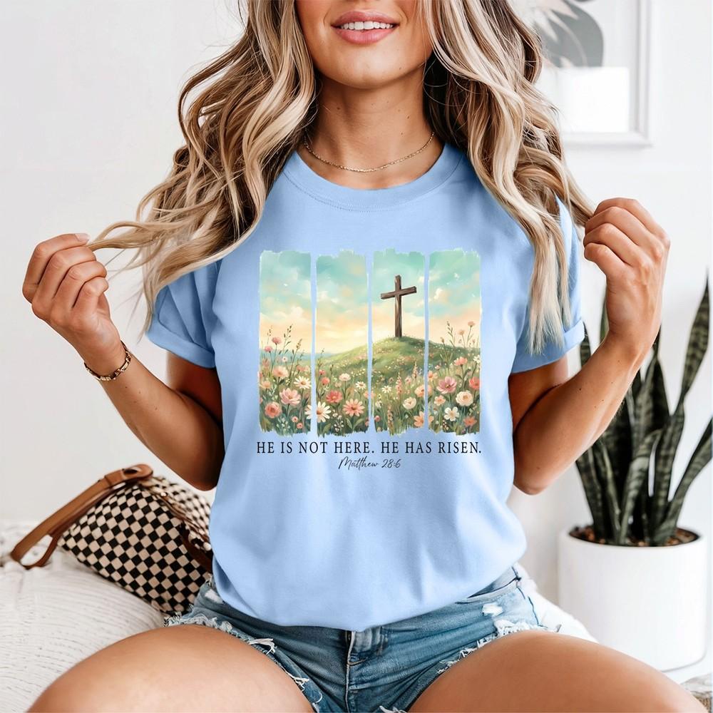 Unisexs Easter Christian Tshirt He Is Risen Religious Jesus Lover Gift 2XL