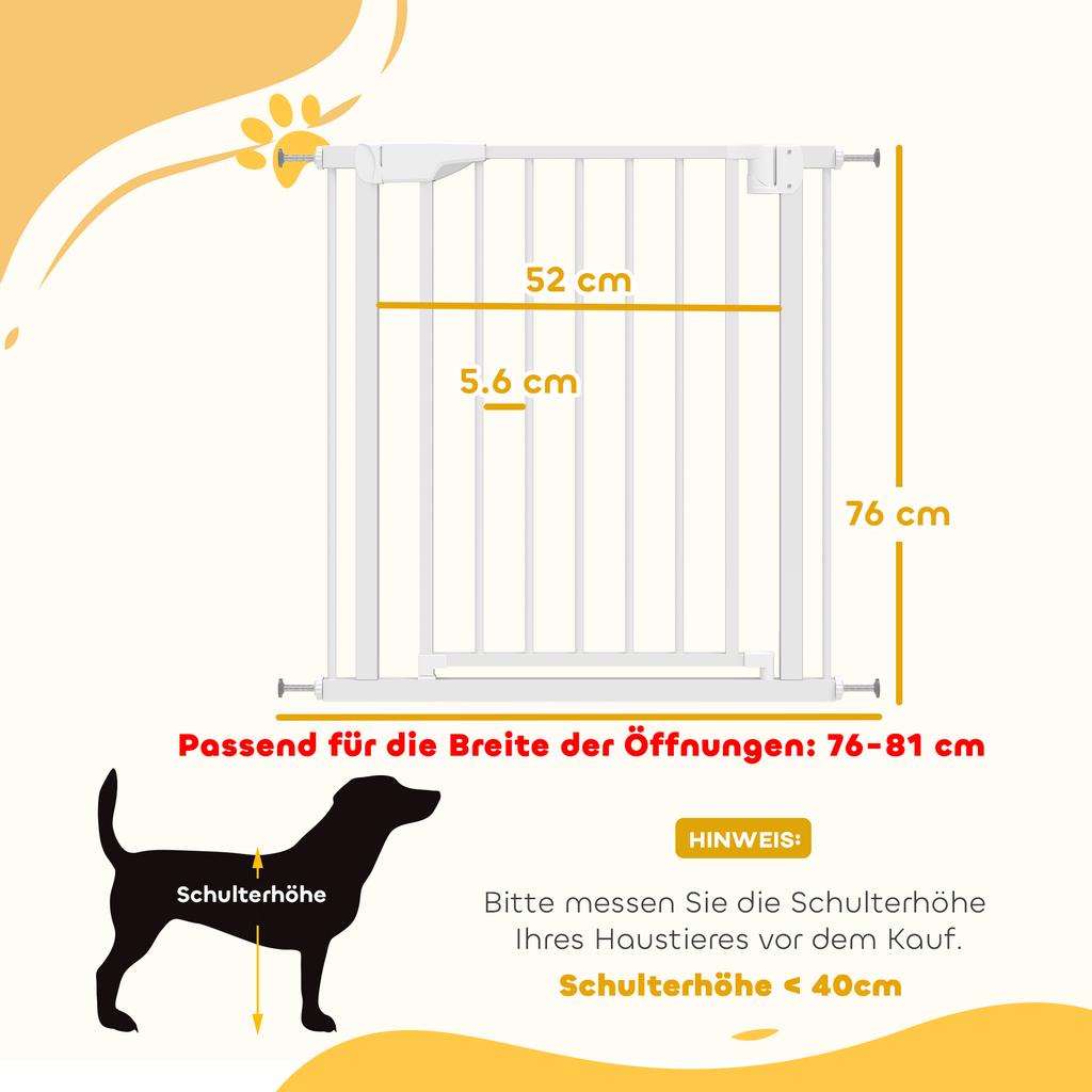 Baby Gate, Pet Safety Gate Pressure Fit, 76-81cm Wide with Two-Way Open, One-Hand Opening