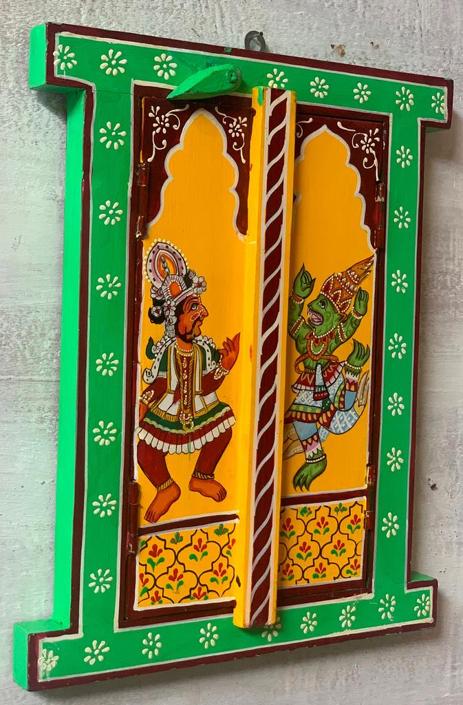 Hand Painted Narasimha Avatar Window: Indian Home Decor