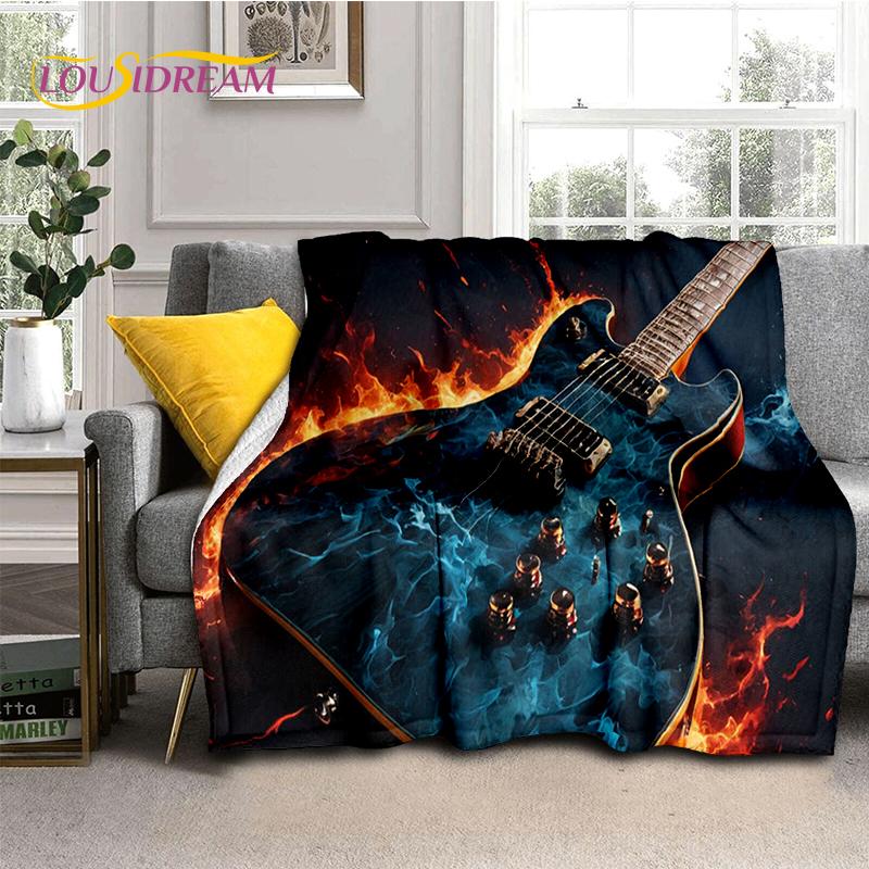 Skull Electric Guitar Classical Guitar Blanket,Soft Throw Blanket for Home Bedroom Bed Sofa Picnic Travel Office Cover Kids Gift