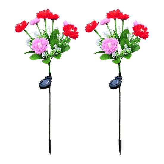 1 Pair Outdoor Solar Lights LED Flower Lamps Automatic On/Off IP44 Waterproof Easy to Install Wireless Garden Solar Lights
