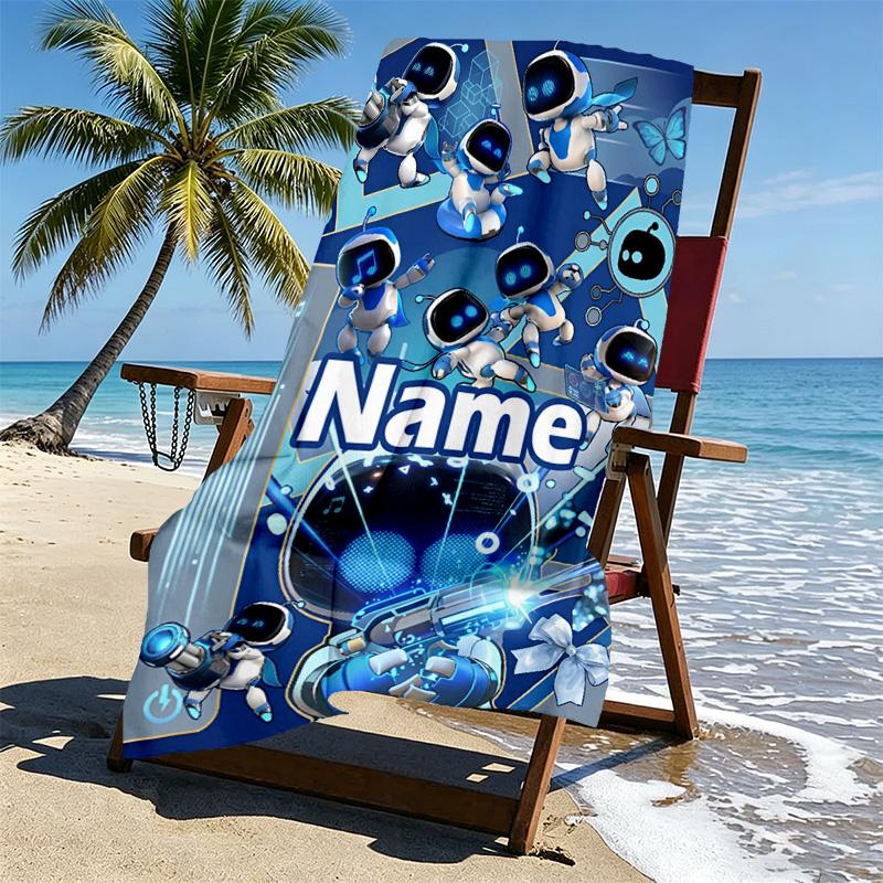 Custom Name Personalized Cosmic Bot Crew Print Beach Towel, for Trip Camping Beach Party Home Decor, Birthday Gift for Family & Friends