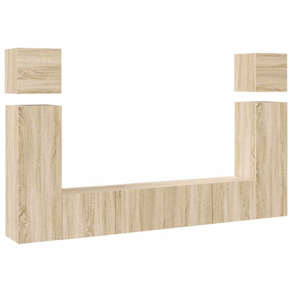 8 Piece TV Cabinet Set In Sonoma Oak Effect Particleboard