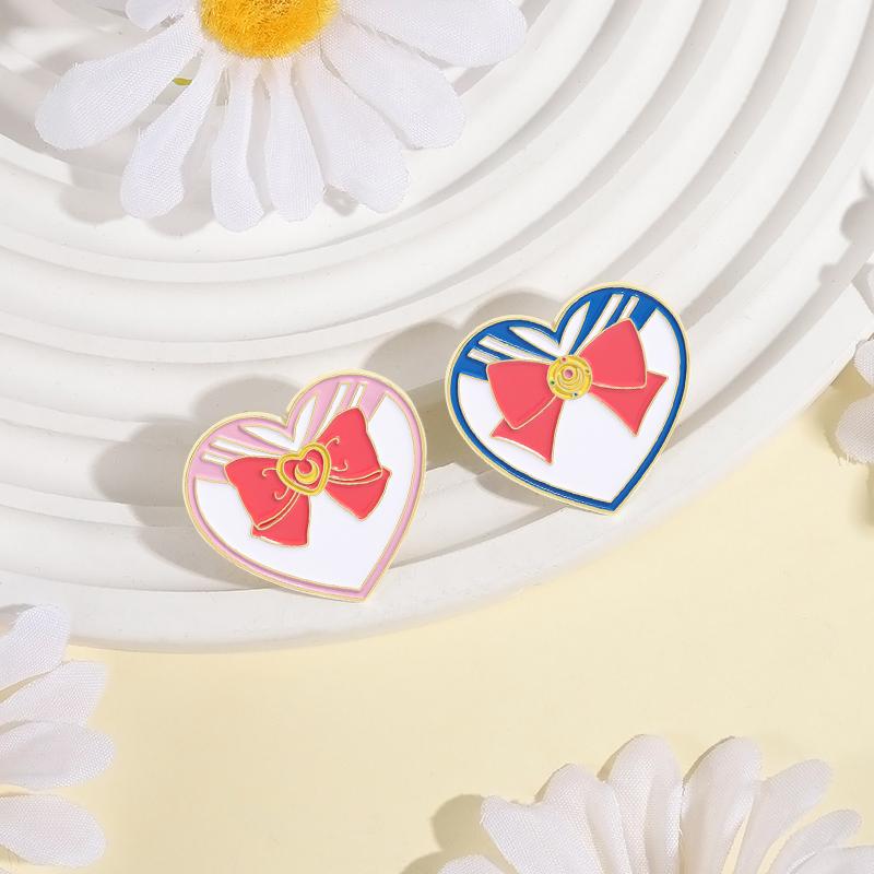 Anime Girl Heart Enamel Pins Custom Pink Blue Bow Brooches Lapel Badges Clothes Funny Jewelry Gift for Friends