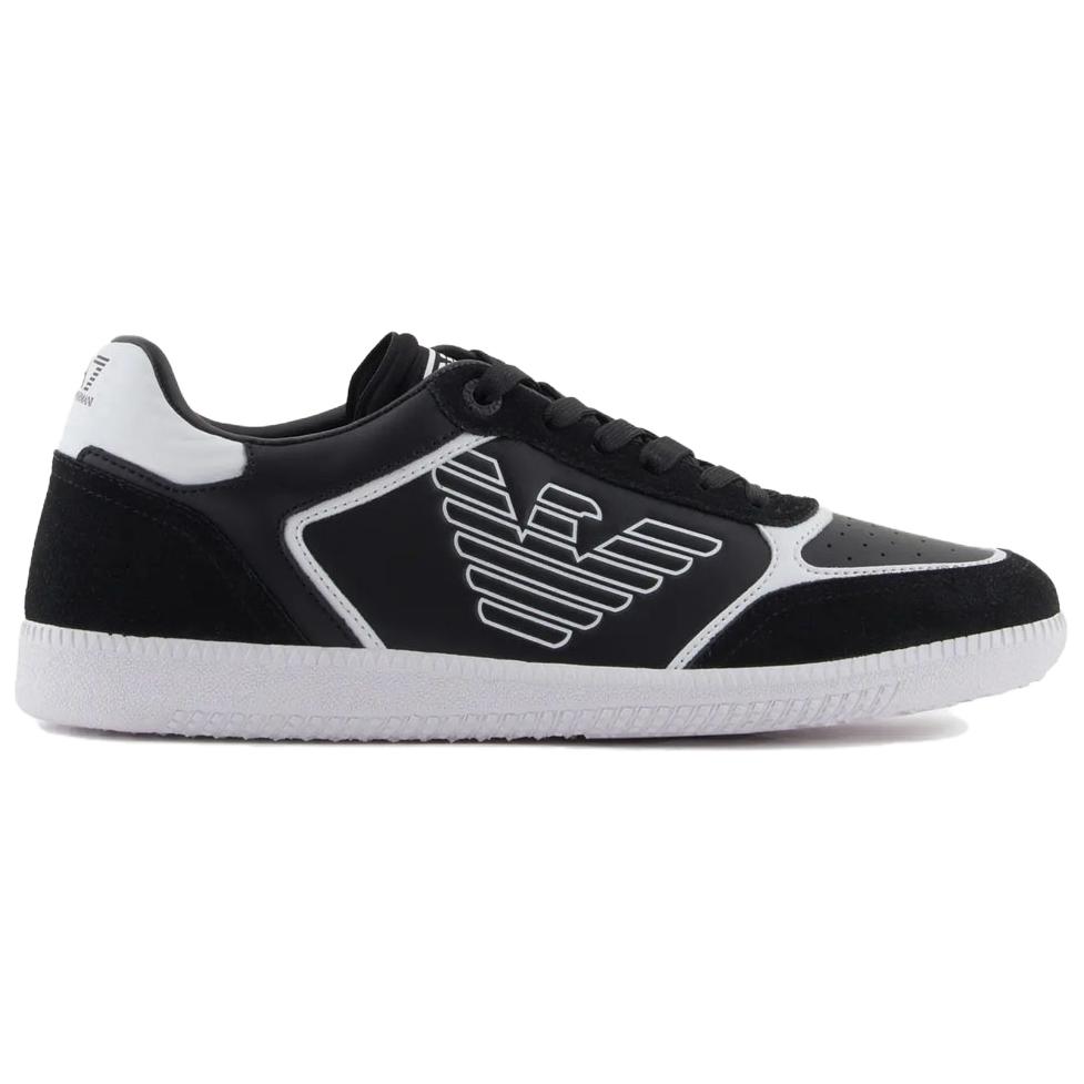 Emporio Armani EA7 Leather Lace-Up Round Toe Flat Low-Top Sneakers Unisex sneaker Black 7X000405AF19826MC001