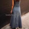 European & American Retro Washed Denim Suspender Swing Dress for Women