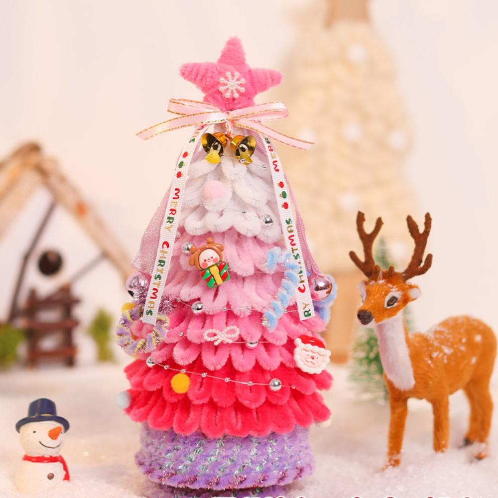 

Ручная работа Рождественская елка Синельная проволока Поделка Рождественская елка Сделай сам Скручивающаяся палочка Декор для вечеринки розовый