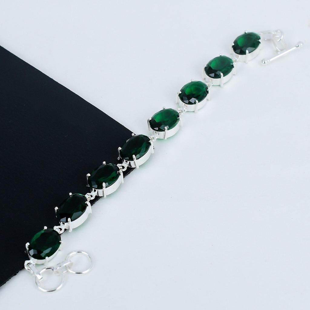 Beautiful Green Tourmaline Gemstone Handmade 925 Sterling Silver Bracelet, Pink Kunzite Bracelet For Wife , Unisex Bracelet Gift For Her