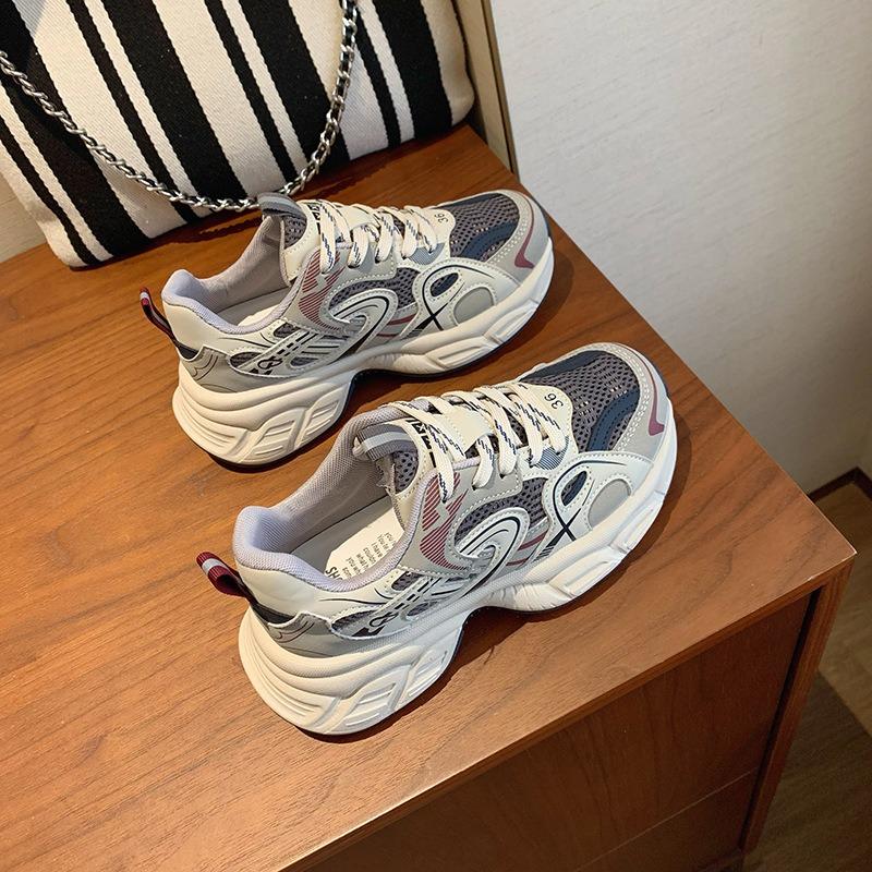 Retro-Farbabstimmung Dicksohlige Dad-Schuhe für Damen Neue kleine höhenverstärkende Mesh-Atmungsaktive Sport- und Freizeitschuhe für Damen