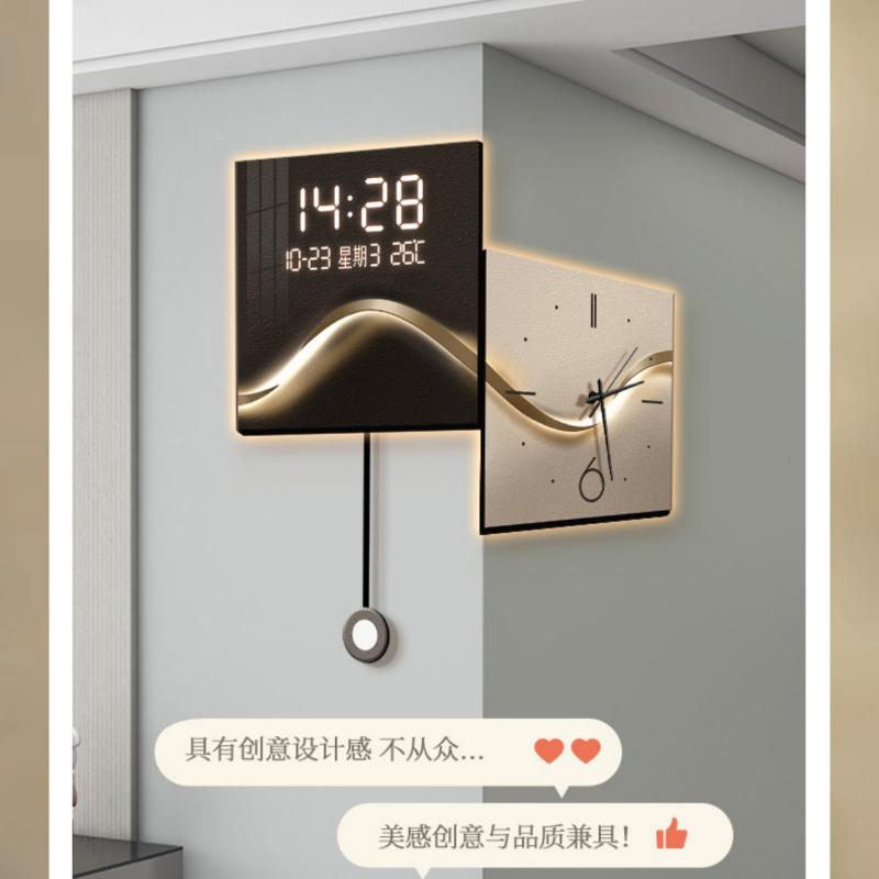 Domácí dekorace Zadní LED světlo Rohové nástěnné hodiny Domácí obývací pokoj Dekorativní rohové oboustranné hodiny Digitální a analogové hodiny