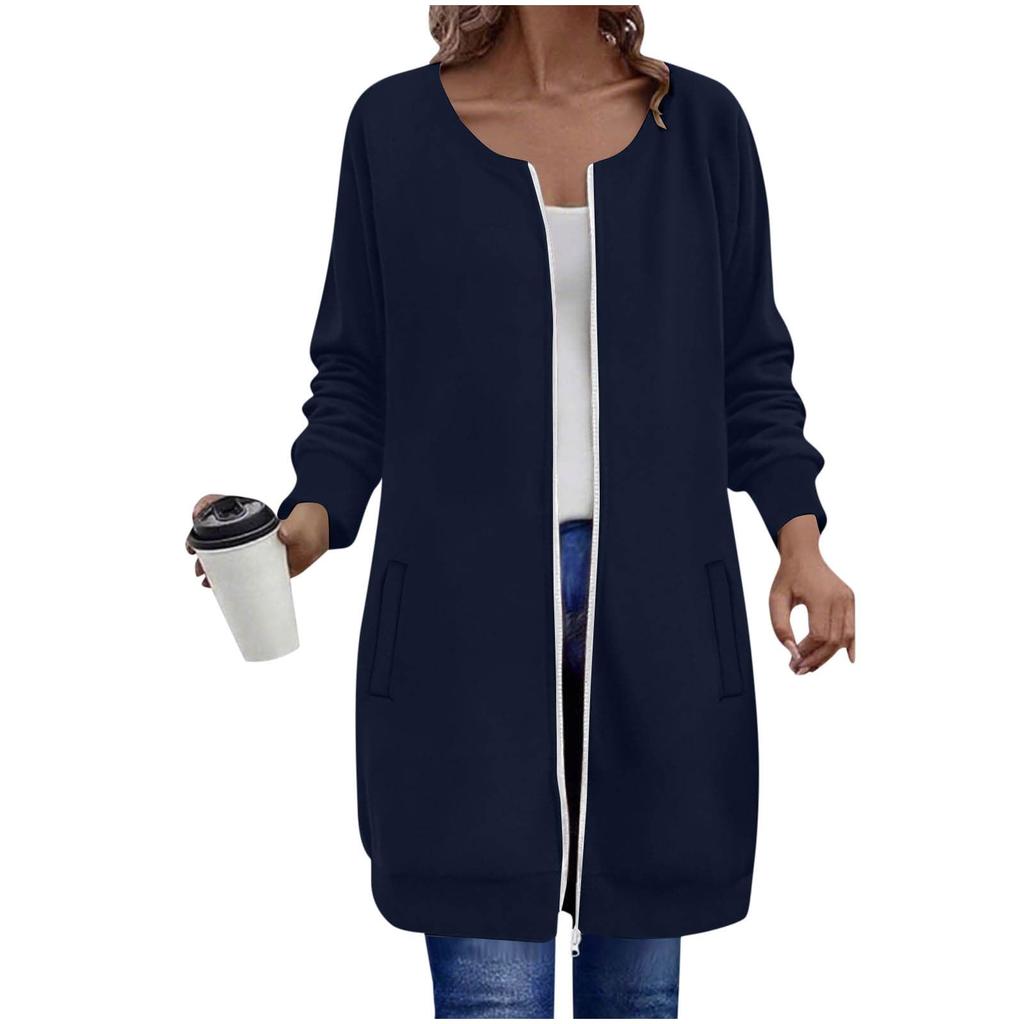 Women's Fashionable Zippered Long-Sleeved Loose-Fit Jacket
