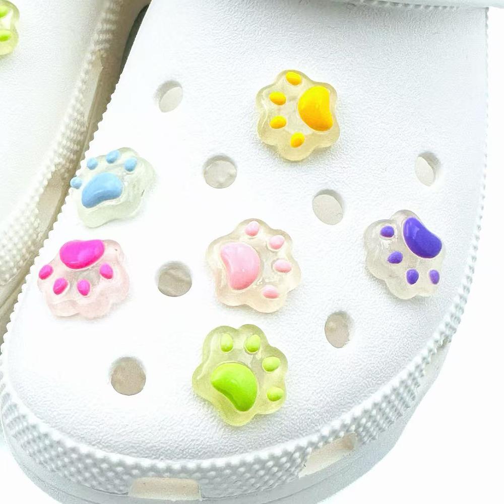 12Pcs Cute Shoes Charm Set Resin Cartoon Night Light Kitten Claw Shoe Decorations Buckle for Sandals Clogs DIY Accessories Gift