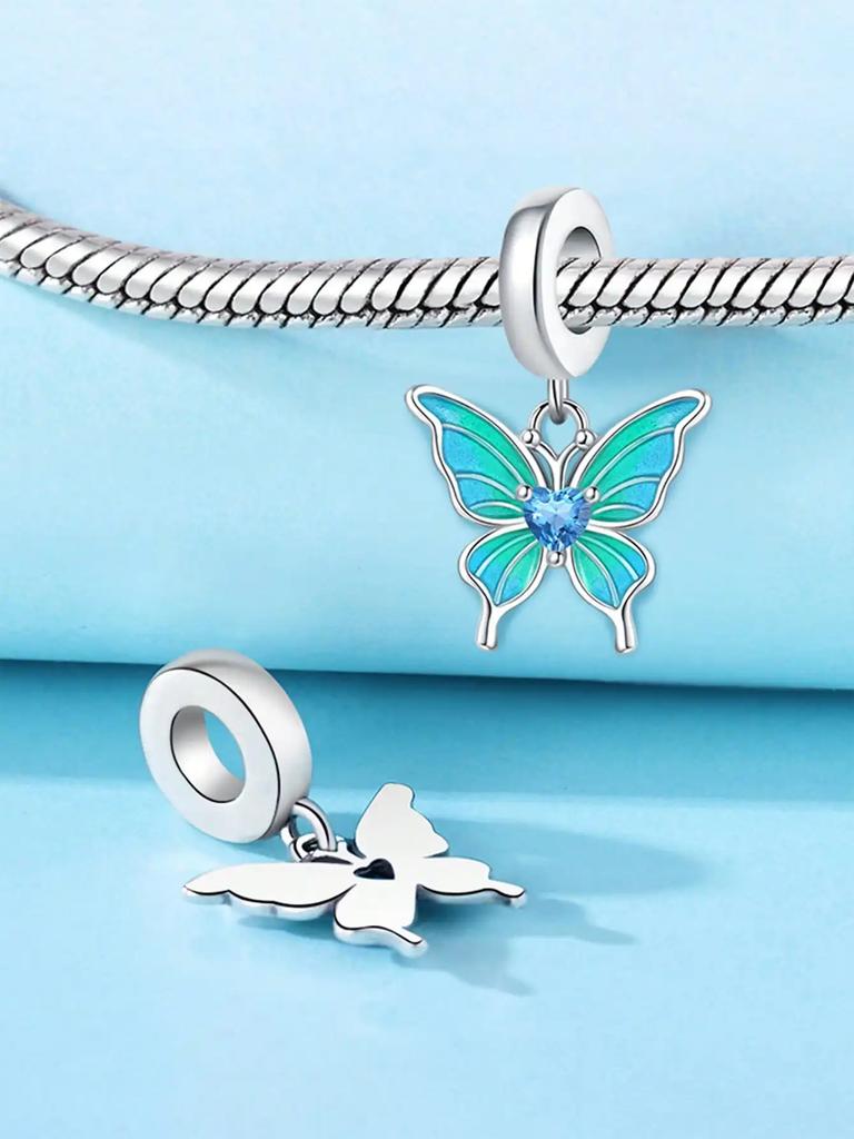 Charms Plata Copper Colors Colorful Butterfly Flowers Beads Charm Pendant For Original Bracelet For Women Diy Jewelry Love Gift