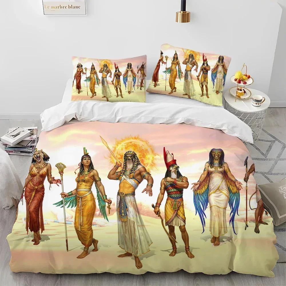 Egyptian Mythology Pharaoh Hieroglyphics Comfortable Duvet Cover Pillowcase Bedding Set Children Bedroom Decoration Home Textile