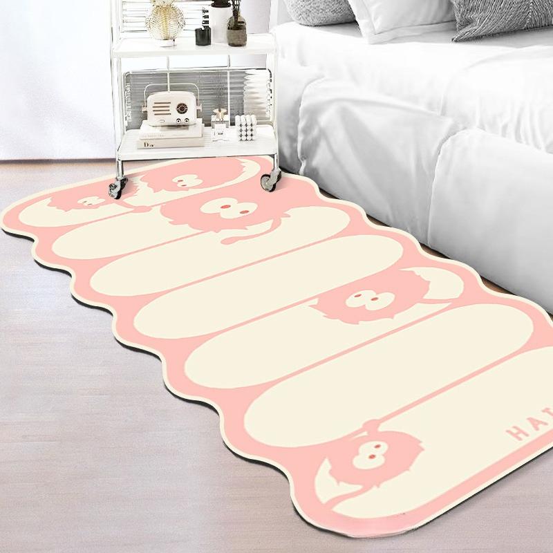 1PCS Cartoon Black White Faux Sheepskin Bedside Rug Non-Slip Sofa Carpet for Living Room Indoor Floor Mat Bedroom Study Balcony