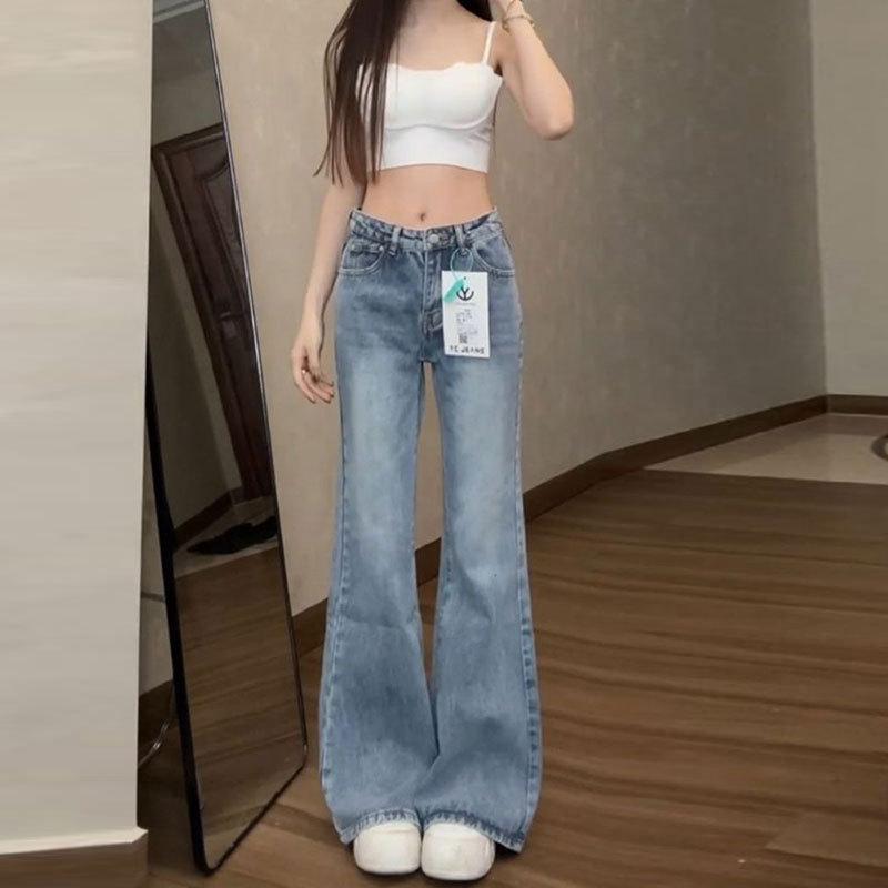

High Street American Style Light Color Plus Size Women s Summer Micro Flare Slimming Floor-Length Jeans L светло-синий