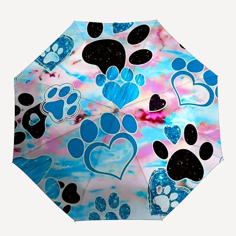 1pc Paw Prints Automatic Opening/Closing Folding Umbrella with 8 Ribs,Windproof Portable Sunshade Umbrella Holiday gift yy260401061