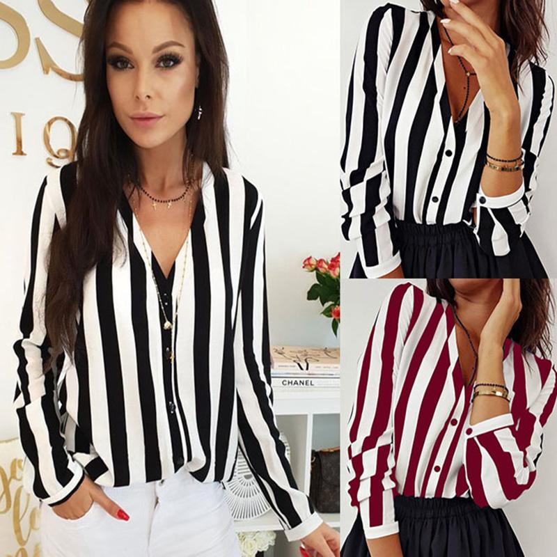 SCIONE Women Casual Striped Shirts Female Loose Autumn Turn Down Collar Shrit Office Blouses Top