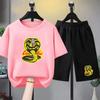 Summer T-shirt+shorts Anime snake Print Boy Black Girl Sets Tshirt kids Tops Casual Tees round Neck short-sleeved top