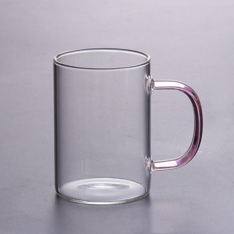 Glass Water Cup Milk Cup Tea Cup Breakfast Beverage Cup High Borosilicate Square Color Handle Glass Water Cup