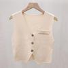 Women  Neck Knitted Vest French Retro Slim Single Breasted Sleeveless Top Trendy Soft Layer For All Occasions