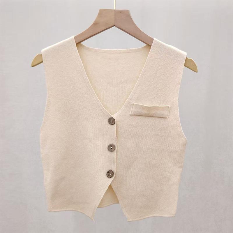 Women  Neck Knitted Vest French Retro Slim Single Breasted Sleeveless Top Trendy Soft Layer For All Occasions