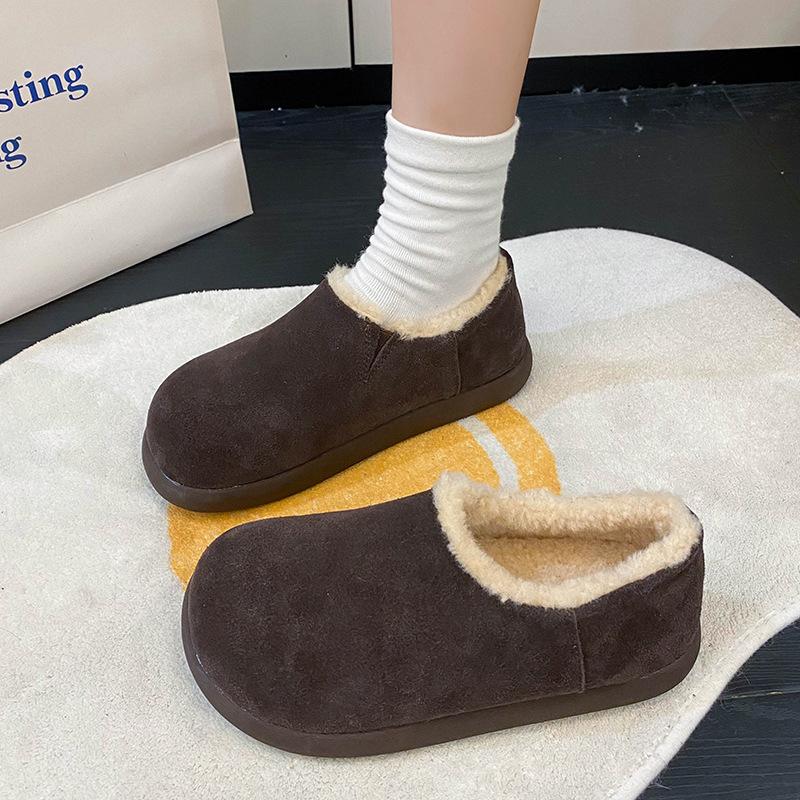 Small potato flat bottom women's velvet warm one-pedal women's shoes new winter beanie shoes cotton shoes