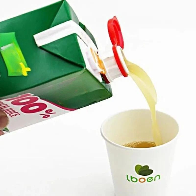 2pcs Milk Beverage Bottle Dispenser with Lid and Anti Spill Sealing Boxed Beverage Drainage Device Milk Carton Extension Spout