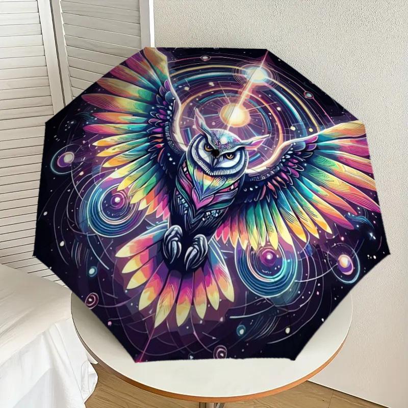 

1pc Colorful Cosmic Owl Mandala Umbrella with Plastic Handle,Suitable for All Seasons Home Travel Outdoor UmbrellaDD1488