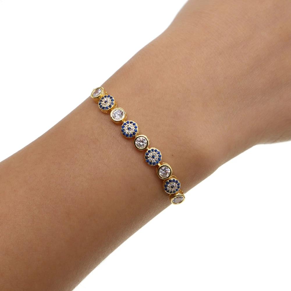 New Mix 3 Color Gold Rose Silver Color 5mm Sparking AAA+ Cz Evil Eye Link Chain Girl Women Turkish Jewelry Pave Cz Bracelet